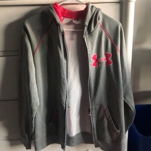 Grey and pink Under Armor Zip up Hoodie